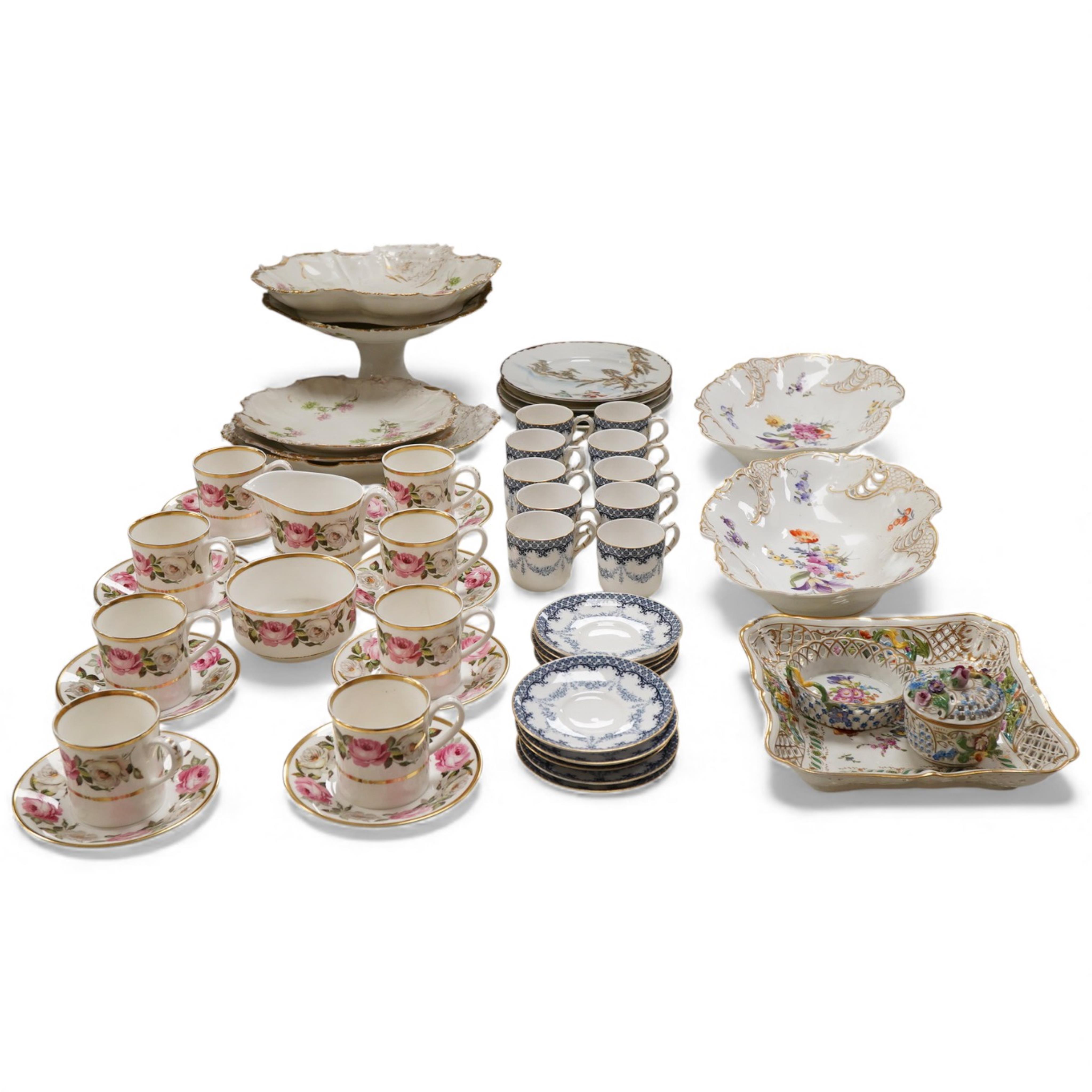 A collection of various 19th century and later European ceramics to include Dresden, Royal Worcester etc. and four Japanese ceramic plates